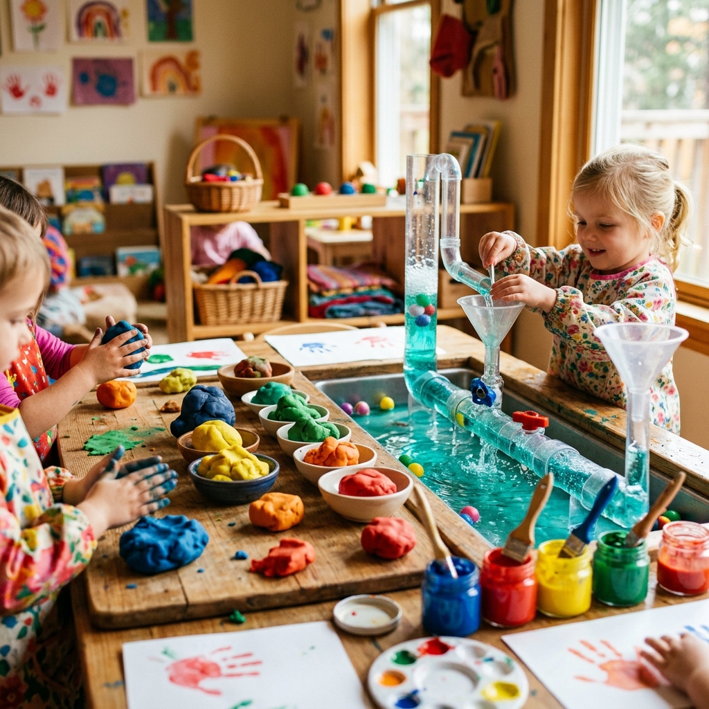 Sensory play items with colorful lights and soft blocks
